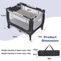Costway 2-in-1 Baby Playpen Foldable Bassinet Bed Activity Center w/ Mattress - thumbnail 2