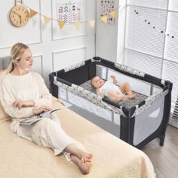 Costway 2-in-1 Baby Playpen Foldable Bassinet Bed Activity Center w/ Mattress - thumbnail 1