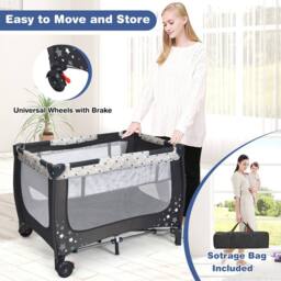 Costway 2-in-1 Baby Playpen Foldable Bassinet Bed Activity Center w/ Mattress - thumbnail 8
