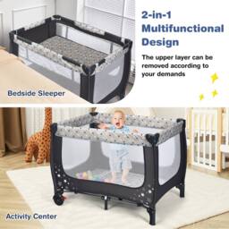 Costway 2-in-1 Baby Playpen Foldable Bassinet Bed Activity Center w/ Mattress - thumbnail 6
