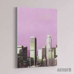 "Artery8 Skyline view of Los Angeles California Highsmith Canvas Wall Art Print in Pink - Size: W18"" x H24""" - thumbnail 2
