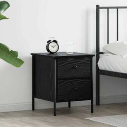 Berkfield Home Modern Bedside Cabinet Black Oak 40x42x50 cm Engineered Wood - Size: 40 x 42 x 50 cm - thumbnail 2