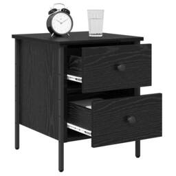 Berkfield Home Modern Bedside Cabinet Black Oak 40x42x50 cm Engineered Wood - Size: 40 x 42 x 50 cm - thumbnail 1