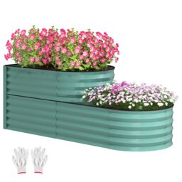 OUTSUNNY 2-Tier Metal Planter Box with Safety Edging, Dark Green - thumbnail 2