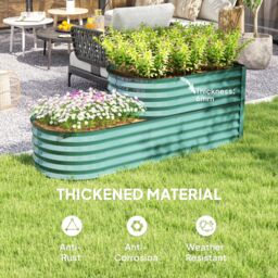 OUTSUNNY 2-Tier Metal Planter Box with Safety Edging, Dark Green - thumbnail 6