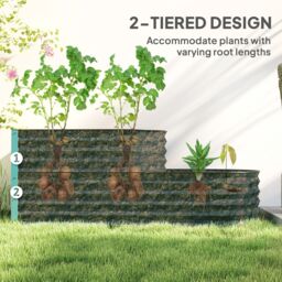 OUTSUNNY 2-Tier Metal Planter Box with Safety Edging, Dark Green - thumbnail 4