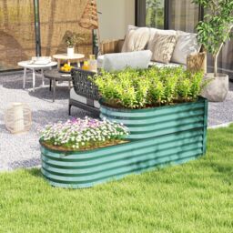 OUTSUNNY 2-Tier Metal Planter Box with Safety Edging, Dark Green