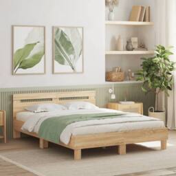 Berkfield Home Bed Frame with LED without Mattress Sonoma Oak 150x200 cm King Size in Light Brown - thumbnail 2
