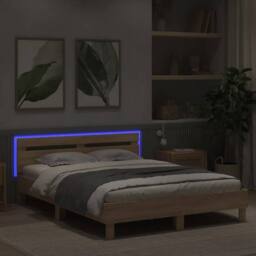 Berkfield Home Bed Frame with LED without Mattress Sonoma Oak 150x200 cm King Size in Light Brown - thumbnail 4