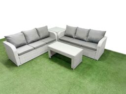 Fimous Outdoor Garden Furniture Sets 6 Seater Wicker Rattan Furniture Sofa Sets with Oblong Coffee Table high Back Lounge Sofa Side Table Light Grey - thumbnail 1