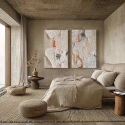 "Mafett Mediterranean Abstract Canvas Print Set of 2 Neutral Wall Art in Beige - Size: W24"" x H32""" - thumbnail 2