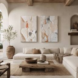 "Mafett Mediterranean Abstract Canvas Print Set of 2 Neutral Wall Art in Beige - Size: W24"" x H32"""