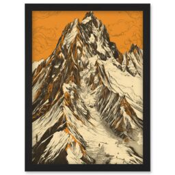Artery8 K2 Mountain Peak Summit Climbers White & Orange Artwork Framed Wall Art Print A4 in Black - thumbnail 1