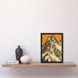 Artery8 K2 Mountain Peak Summit Climbers White & Orange Artwork Framed Wall Art Print A4 in Black - thumbnail 2