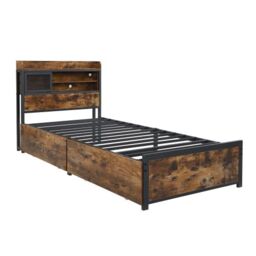 Matteo Metal Bed, 3FT Single Bed With LED Light Strip & 2 Drawers, 3 Charge Port, Durable & Sturdy in Black - Size: Single Fitted - thumbnail 9