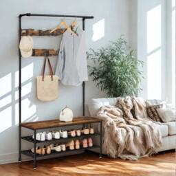 Pirlo Plush Entryway Hall Tree Coat Rack Stand With Shoe Storage & Hooks in Brown - thumbnail 4