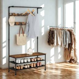 Pirlo Plush Entryway Hall Tree Coat Rack Stand With Shoe Storage & Hooks in Brown - thumbnail 5