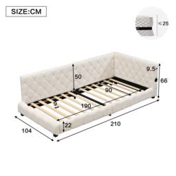 Rolipo 3ft Single Upholstered Bed Beige Boucle Frame 90x190cm - Size: 90x190 cm - thumbnail 2