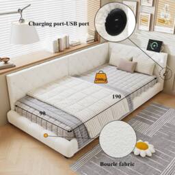 Rolipo 3ft Single Upholstered Bed Beige Boucle Frame 90x190cm - Size: 90x190 cm - thumbnail 4