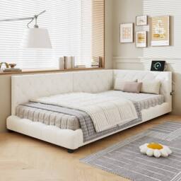 Rolipo 3ft Single Upholstered Bed Beige Boucle Frame 90x190cm - Size: 90x190 cm - thumbnail 5