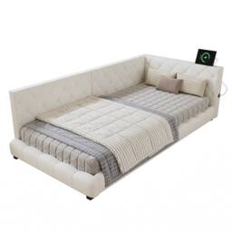 Rolipo 3ft Single Upholstered Bed Beige Boucle Frame 90x190cm - Size: 90x190 cm - thumbnail 7