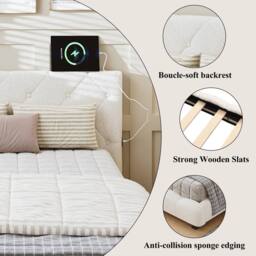 Rolipo 3ft Single Upholstered Bed Beige Boucle Frame 90x190cm - Size: 90x190 cm - thumbnail 3