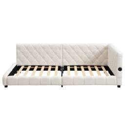Rolipo 3ft Single Upholstered Bed Beige Boucle Frame 90x190cm - Size: 90x190 cm - thumbnail 8