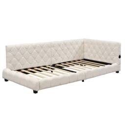 Rolipo 3ft Single Upholstered Bed Beige Boucle Frame 90x190cm - Size: 90x190 cm - thumbnail 9