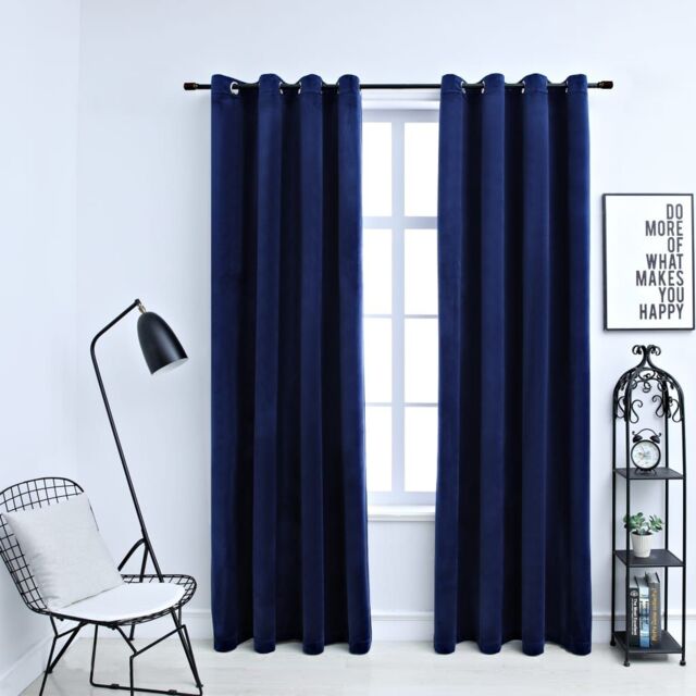 Berkfield Home Blackout Curtains with Rings 2 pcs Velvet Dark Blue 140x225 cm - image 1