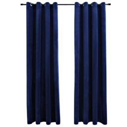 Berkfield Home Blackout Curtains with Rings 2 pcs Velvet Dark Blue 140x225 cm - thumbnail 2