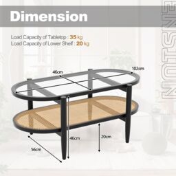 Gymax PE Rattan 2-Tier Coffee Table Wooden Center Table With Glass Tabletop in Black - thumbnail 3