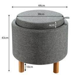 Costway Round Storage Ottoman w/ Tray Accent Fabric Storing Footrest w/ Non-Slip Pads in Grey - thumbnail 5