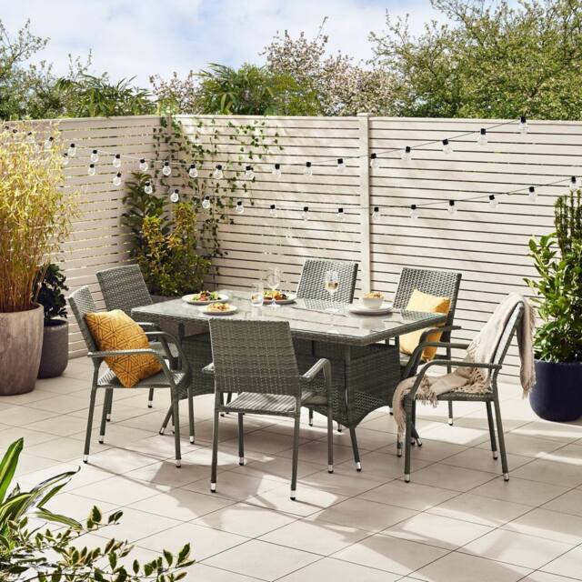 FurnitureboxUK Antigua 6 Seater Rattan Outdoor Garden Dining Set, PE Rattan, 6 Seat Garden Table & Chair Set, Weather Resistant in Grey - image 1