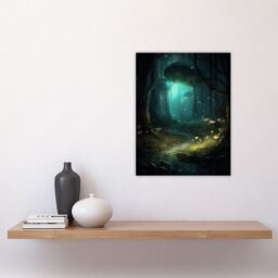 Artery8 Wall Art Print Enchanted Forest w/ Bioluminescent Mushrooms Oil Painting Stream In Moonlit Fantasy Landscape Colourful Magical Nature - thumbnail 4