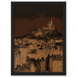 Artery8 Edinburgh Castle Over Old Town Cityscape at Night Artwork Framed Wall Art Print A4 in Black - thumbnail 1