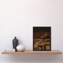 Artery8 Edinburgh Castle Over Old Town Cityscape at Night Artwork Framed Wall Art Print A4 in Black - thumbnail 2