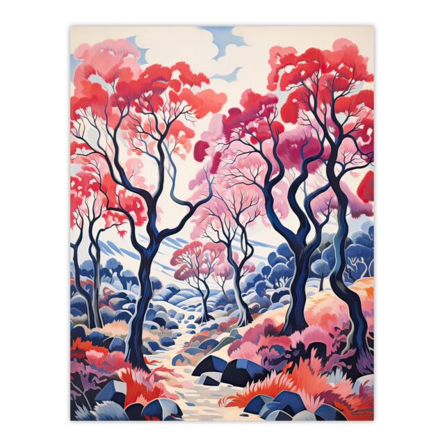 "Artery8 Wall Art Print Autumn Trees Countryside Landscape Pink & Blue Poster Picture - Size: W18"" x H24""" - image 1