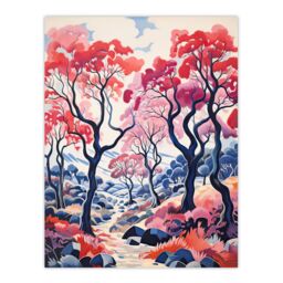 "Artery8 Wall Art Print Autumn Trees Countryside Landscape Pink & Blue Poster Picture - Size: W18"" x H24""" - thumbnail 1
