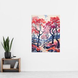 "Artery8 Wall Art Print Autumn Trees Countryside Landscape Pink & Blue Poster Picture - Size: W18"" x H24""" - thumbnail 4