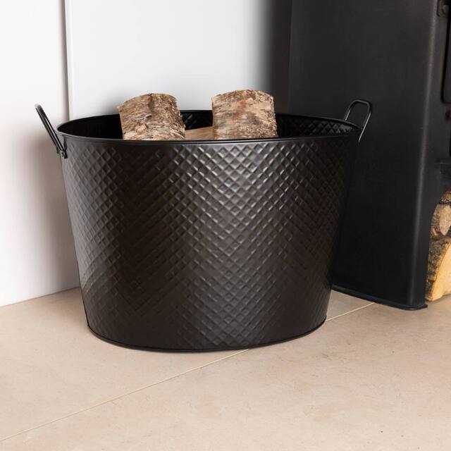 Charles Bentley Willow Fireside Log Bucket Iron Oval Opening Black Matte Finish - Size: Large - image 1