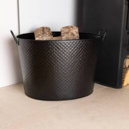 Charles Bentley Willow Fireside Log Bucket Iron Oval Opening Black Matte Finish - Size: Large - thumbnail 1