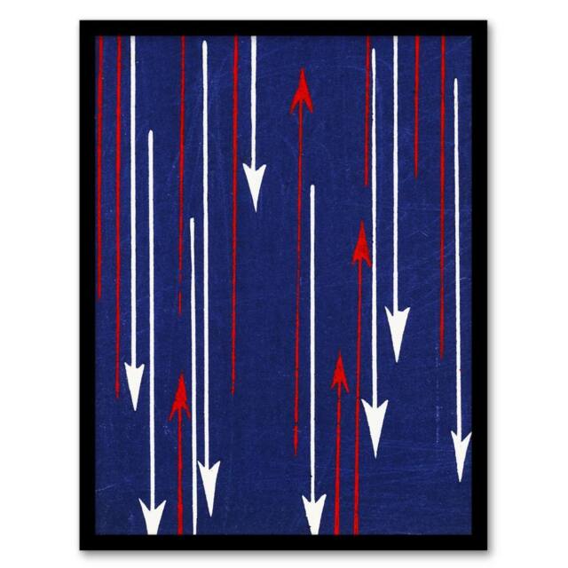 Artery8 Red Blue Arrows Textile Pattern Retro Japan Framed Wall Art Print Korin - Size: A4 - image 1