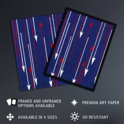 Artery8 Red Blue Arrows Textile Pattern Retro Japan Framed Wall Art Print Korin - Size: A4 - thumbnail 2