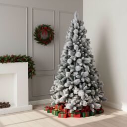 Shatchi 5FT Frosted Snowy Boulder Pine Helsinki Fir Green Tips Bushy Artificial Plain Christmas Tree in White - thumbnail 3