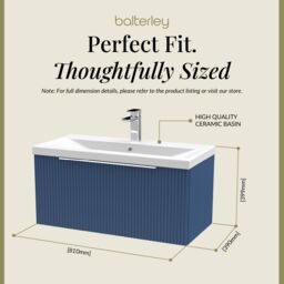 Balterley Fluted Wall Hung 1 Drawer Vanity Basin Unit & Basin 800mm - Satin Blue - thumbnail 5