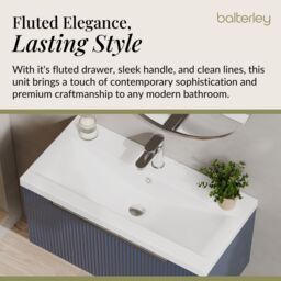 Balterley Fluted Wall Hung 1 Drawer Vanity Basin Unit & Basin 800mm - Satin Blue - thumbnail 4