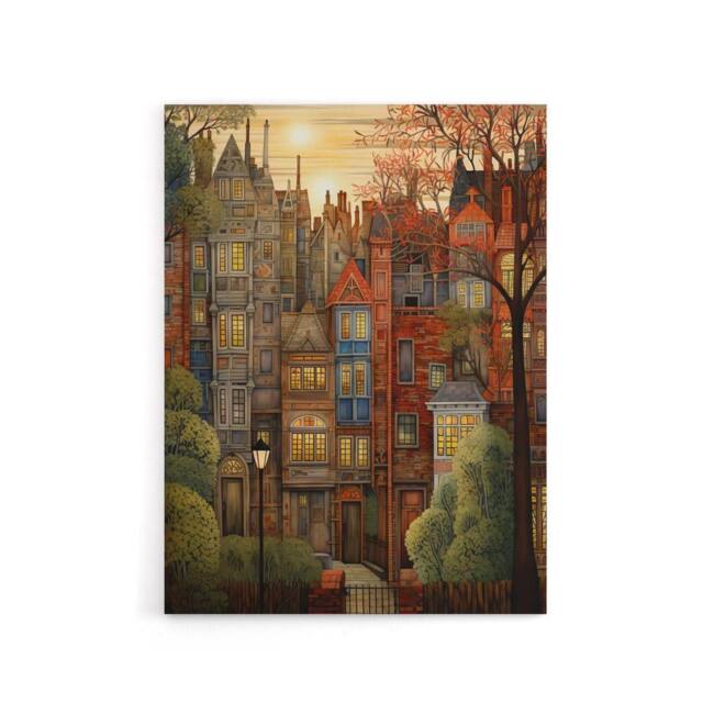 "Artery8 Autumn Sunset in English Cityscape Canvas Wall Art Print in Brown - Size: W18"" x H24""" - image 1
