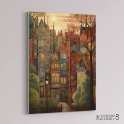 "Artery8 Autumn Sunset in English Cityscape Canvas Wall Art Print in Brown - Size: W18"" x H24""" - thumbnail 2
