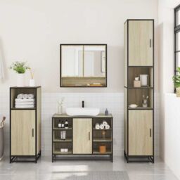 Berkfield Home 3 Piece Bathroom Furniture Set Sonoma Oak Engineered Wood in Brown - thumbnail 3