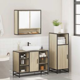 Berkfield Home 3 Piece Bathroom Furniture Set Sonoma Oak Engineered Wood in Brown - thumbnail 4